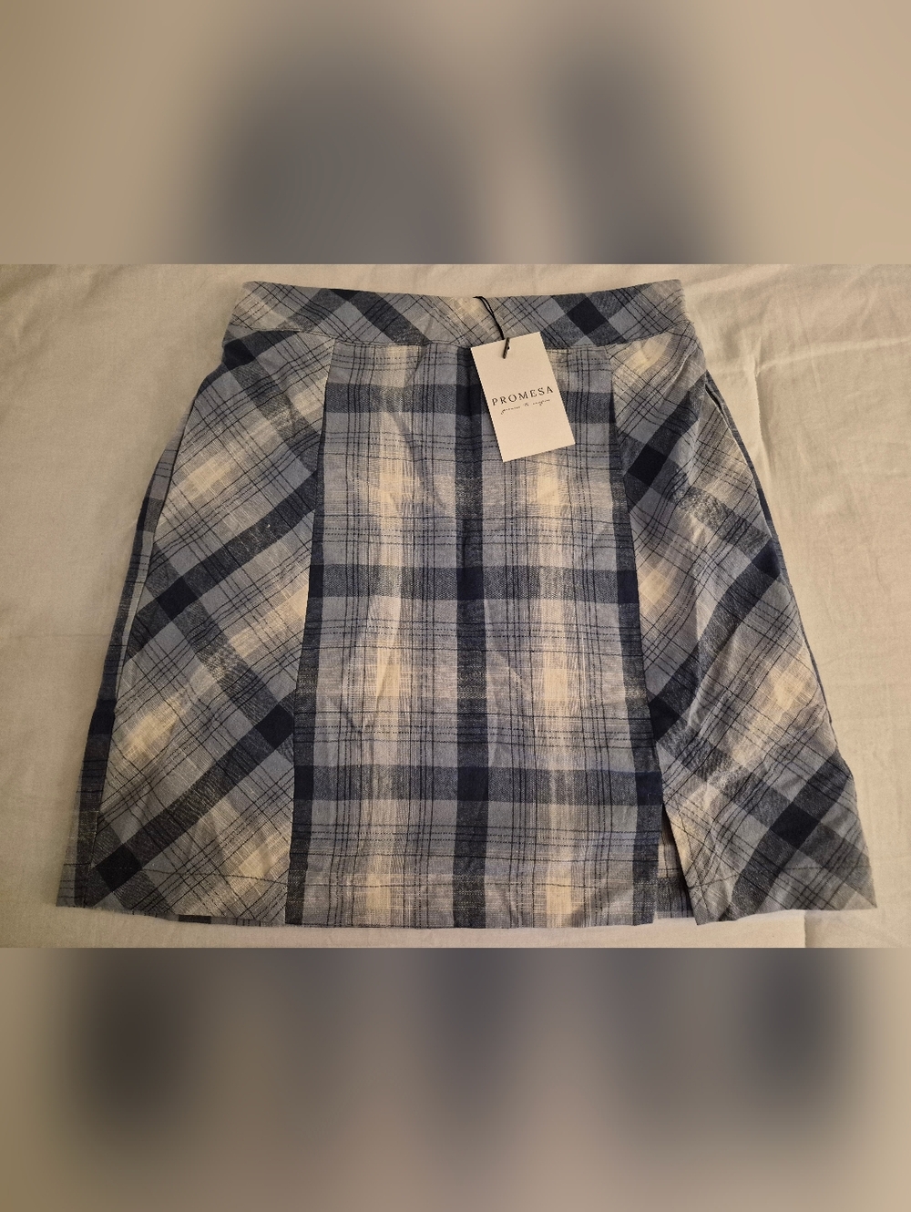 Promesa Blue Plaid Elastic Waist Skirt With Pockets